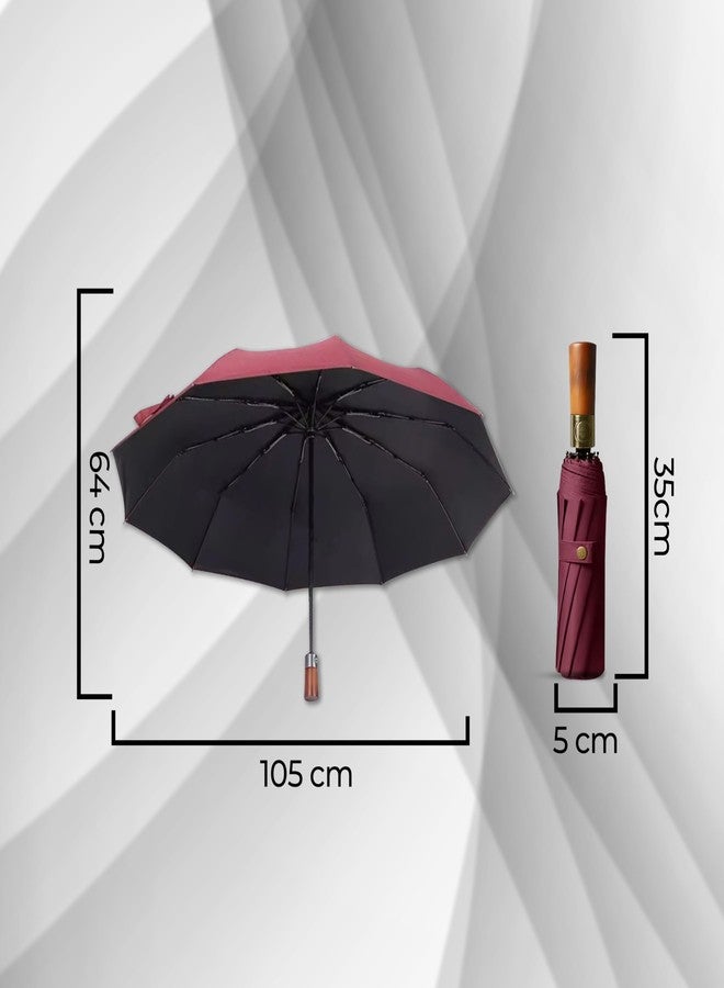 روبوست مظلة متينة مقاومة للرياح والماء - عبوة من قطعة واحدة (أحمر) | آلية فتح وإغلاق تلقائية | خفيفة الوزن وصغيرة الحجم | شديدة التحمل | مناسبة للسفر - Image 2